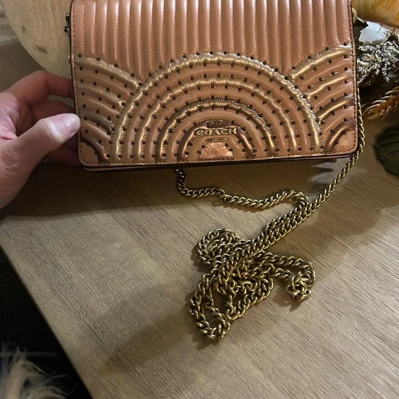 Coach Tan/Pink Quilted Crossbody Bag - Picture 8 of 13